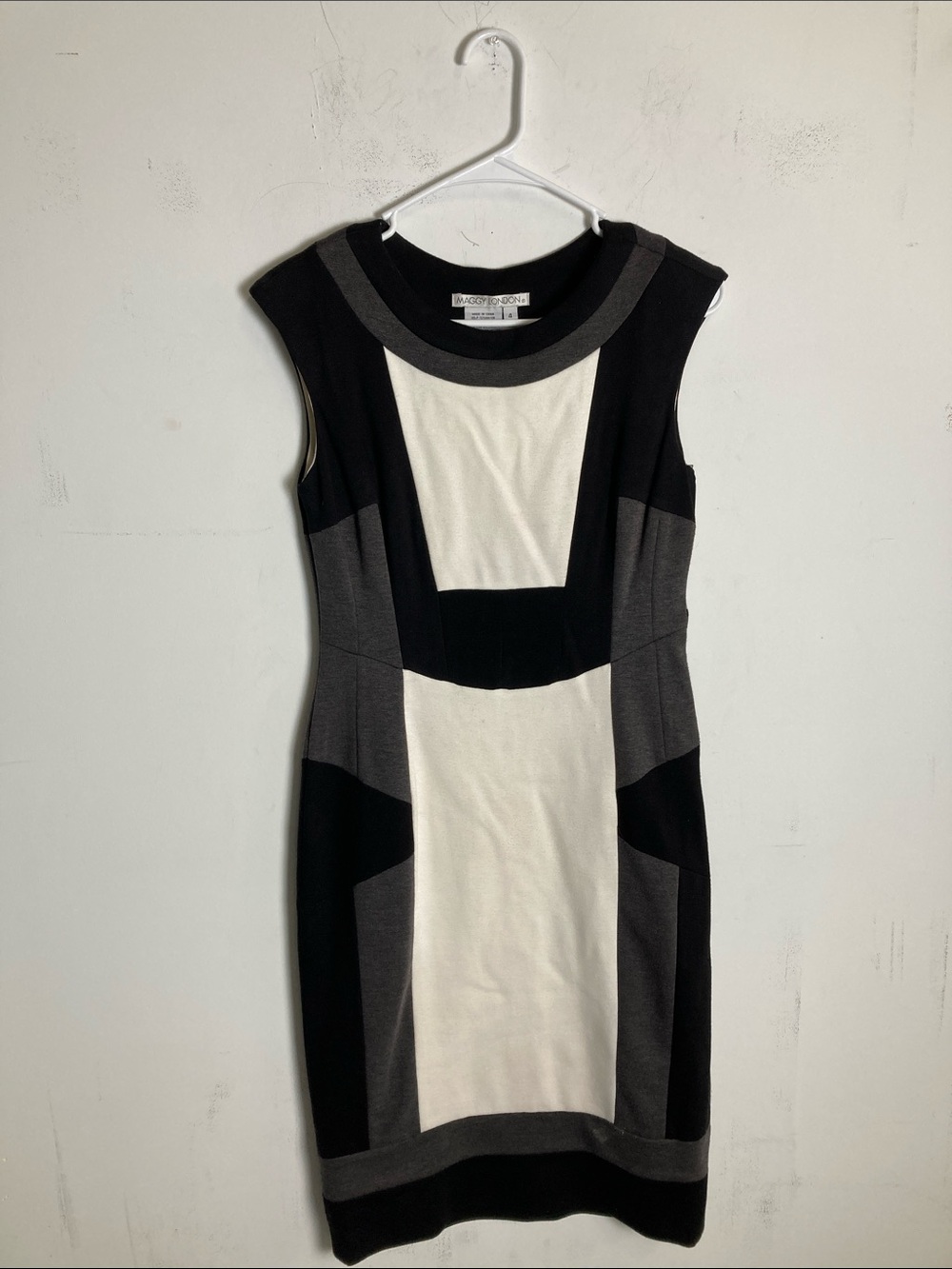 Maggy London Black, White & Gray Midi Sheath Dress